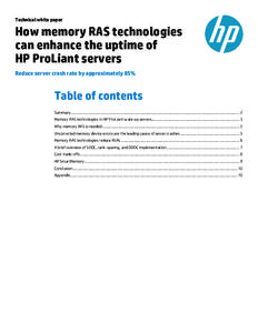 How memory RAS technologies can enhance the uptime of HP ProLiant servers: Reduce server crash rate by approximately 85% - Technical white paper