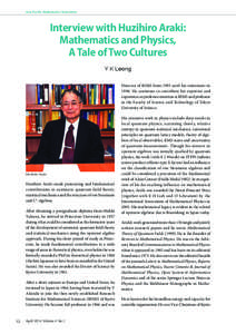 Asia Pacific Mathematics Newsletter  Interview with Huzihiro Araki: Mathematics and Physics, A Tale of Two Cultures Y K Leong