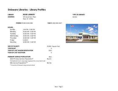 Delaware Libraries - Library Profiles LIBRARY ADDRESS BEAR LIBRARY