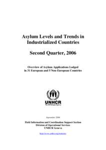 Asylum Levels and Trends in Industrialized Countries Second Quarter, 2006 Overview of Asylum Applications Lodged in 31 European and 5 Non-European Countries
