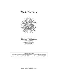Music For Horn  Phoebus Publications 1303 Faust Ave Oshkosh, WI9231