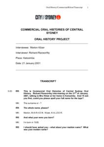 Oral History/Commercial/Kilzer/Transcript  1 COMMERCIAL ORAL HISTORIES OF CENTRAL SYDNEY