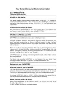 New Zealand Consumer Medicine Information  CATAPRES TTS Clonidine Hydrochloride  What is in this leaflet