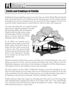 FL History  Early 1800s Cattle and Cowboys in Florida Hundreds of years ago, long before tourists or even cities, there was another Florida. When the Spaniard