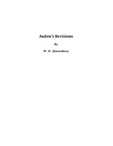 Auden’s Revisions By W. D. Quesenbery for Marilyn