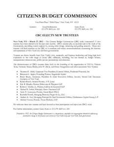 CITIZENS BUDGET COMMISSION Two Penn Plaza * Fifth Floor * New York, NY[removed]Contact: Carol Kellermann[removed], ext. 322