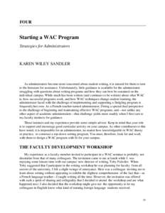 FOUR  Starting a WAC Program Strategies for Administrators  KAREN WILEY SANDLER