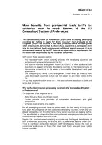 MEMO[removed]Brussels, 10 May 2011 More benefits from preferential trade tariffs for countries most in need: Reform of the EU Generalised System of Preferences