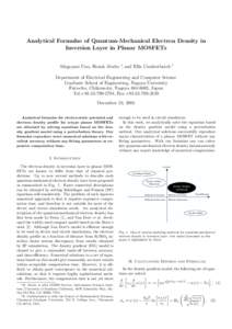 Analytical Formulae of Quantum-Mechanical Electron Density in Inversion Layer in Planar MOSFETs Shigeyasu Uno, Henok Abebe ∗, and Ellis Cumberbatch †