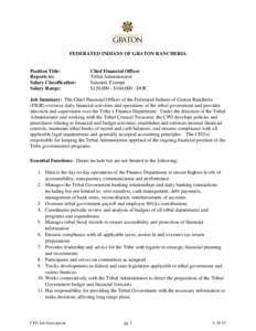 FEDERATED INDIANS OF GRATON RANCHERIA  Position Title: Reports to: Salary Classification: Salary Range: