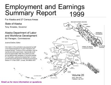 Employment and Earnings Summary Report 1999 For Alaska and 27 Census Areas  SKAGWAY-HOONAH-ANGOON