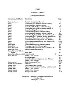 INDEX LABORIE - LARKIN Genealogy Notebook #31 Surname(s), First Name  Description