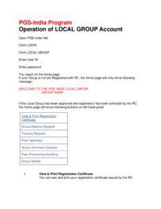 PGS-India Program Operation of LOCAL GROUP Account Open PGS-India Net Click LOGIN Click LOCAL GROUP Enter User ID