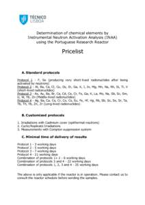 Determination of chemical elements by Instrumental Neutron Activation Analysis (INAA) using the Portuguese Research Reactor Pricelist