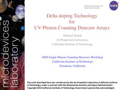 National Aeronautics and Space Administration Delta doping Technology for UV Photon Counting Detector Arrays