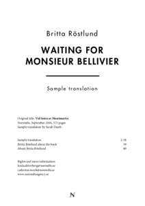 Britta Röstlund  WAITING FOR MONSIEUR BELLIVIER Sample translation