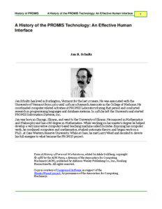 History of PROMIS  A History of the PROMIS Technology: An Effective Human Interface