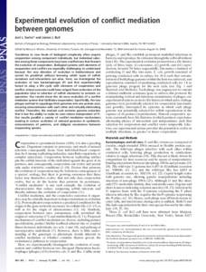 Experimental evolution of conflict mediation between genomes Joel L. Sachs* and James J. Bull Section of Integrative Biology, Patterson Laboratories, University of Texas, 1 University Station C0930, Austin, TX