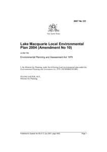 2007 No 331  New South Wales Lake Macquarie Local Environmental Plan[removed]Amendment No 10)