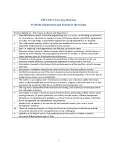 Forestry Division Problem Statements and Research Questions