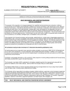 REQUISITION & PROPOSAL ALABAMA STATE PORT AUTHORITY DATE: June 13, 2018 ORIGINATING DEPT: McDuffie Coal Terminal