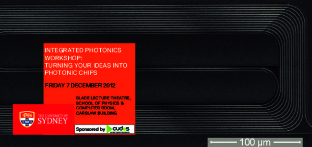 INTEGRATED PHOTONICS WORKSHOP: TURNING YOUR IDEAS INTO PHOTONIC CHIPS FRIDAY 7 DECEMBER 2012 SLADE LECTURE THEATRE,