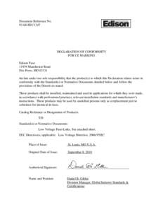 Document Reference NoEEC1347 DECLARATION OF CONFORMITY FOR CE MARKING Edison Fuse