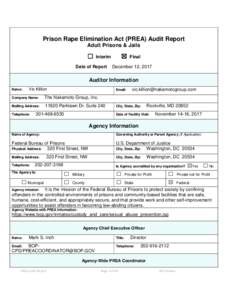 Prison Rape Elimination Act (PREA) Audit Report Adult Prisons & Jails ☐  ☒
