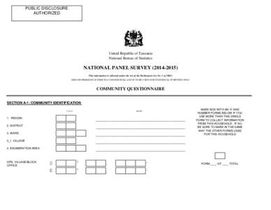 PUBLIC DISCLOSURE AUTHORIZED United Republic of Tanzania National Bureau of Statistics