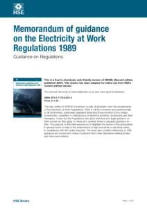 Health and Safety Executive Memorandum of guidance on the Electricity at Work Regulations 1989