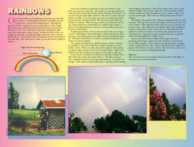 RAINBOWS  Since most raindrops are spherical in nature, the rainbow is most often seen as an arc or semicircle. The rainbow is in fact also spherical in nature, but due to the earth and other objects’ blocking of the s