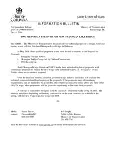 INFORMATION BULLETIN For Immediate Release 2004TRAN0089Dec. 8, 2004  Ministry of Transportation