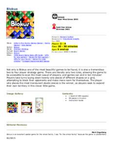 Blokus MENSA Best Mind Game 2003 Spiel Des Jahres Nominee 2002