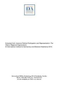 Extracted from Inclusive Political Participation and Representation: The Role of Regional Organizations © International Institute for Democracy and Electoral Assistance[removed]International IDEA, Strömsborg, [removed]Stoc