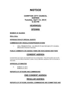 NOTICE COMPTON CITY COUNCIL AGENDA Tuesday, April 14, 2015 5:45 PM