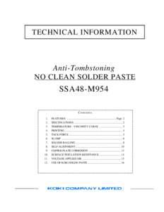 TECHNICAL INFORMATION  Anti-Tombstoning NO CLEAN SOLDER PASTE  SSA48-M954