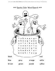 (Activity sheet for Shivery Shades of Halloween by Mary McKenna Siddals, illustrated by Jimmy Pickering © 2014 Random House)  *** Spooky Color Word Search *** t e