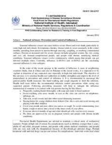 MOST URGENT F.1-66/FE&DSD/2016 Field Epidemiology & Disease Surveillance Division Focal Point for International Health Regulations  National Institute of Health, Islamabad
