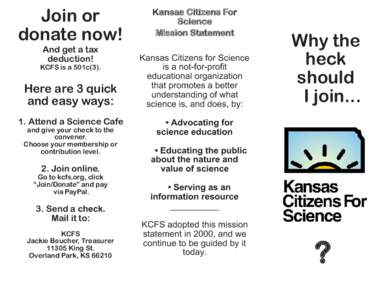 Join or donate now! And get a tax deduction!  KCFS is a 501c(3).