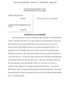 Case 1:13-cvEGS Document 37 FiledPage 1 of 5  UNITED STATES DISTRICT COURT FOR THE DISTRICT OF COLUMBIA  JUDICIAL WATCH, INC.,