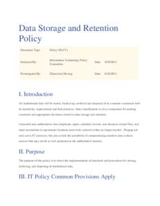 Data Storage and Retention Policy Document Type: Policy (PLCY)