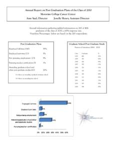 Annual Report on Post Graduation Plans of the Class of 2010 Moravian College Career Center Amy Saul, Director Jenelle Henry, Assistant Director
