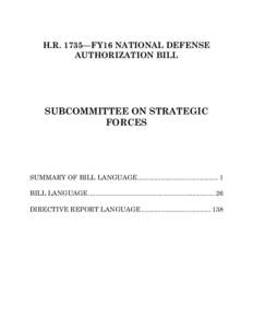 H.R. 1735—FY16 NATIONAL DEFENSE AUTHORIZATION BILL SUBCOMMITTEE ON STRATEGIC FORCES
