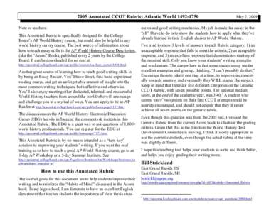 2005 Annotated CCOT Rubric: Atlantic WorldNote to teachers: This Annotated Rubric is specifically designed for the College Board’s AP World History course, but could also be helpful in any world history surv