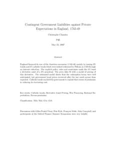 Contingent Government Liabilities against Private Expectations in England, Christophe Chamley PSE May 22, 2007