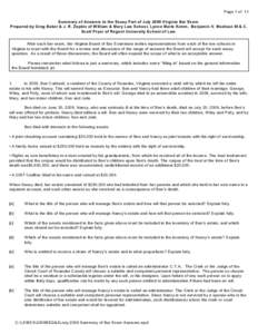 Page 1 of 11 Summary of Answ ers to the Essay Part of July 2009 Virginia Bar Exam Prepared by Greg Baker & J. R. Zepkin of W illiam & M ary Law School, Lynne M arie Kohm, Benjamin V. M adison III & C. Scott Pryor of Rege