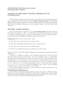 MATHEMATICS[removed]Functional Analysis) YEAR 2012–2013, TERM 2 HANDOUT #7: THE BAIRE CATEGORY THEOREM AND ITS