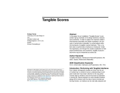 Tangible Scores  Enrique Tomás University of Art and Design of Linz Interface Culture Lab