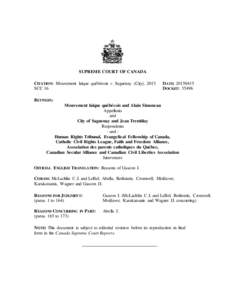 SUPREME COURT OF CANADA CITATION: Mouvement laïque québécois v. Saguenay (City), 2015 SCC 16 DATE: DOCKET: 35496