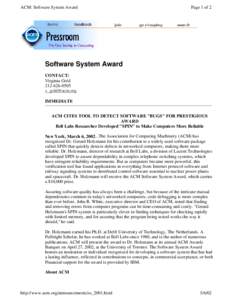 ACM: Software System Award  Page 1 of 2 Software System Award CONTACT: